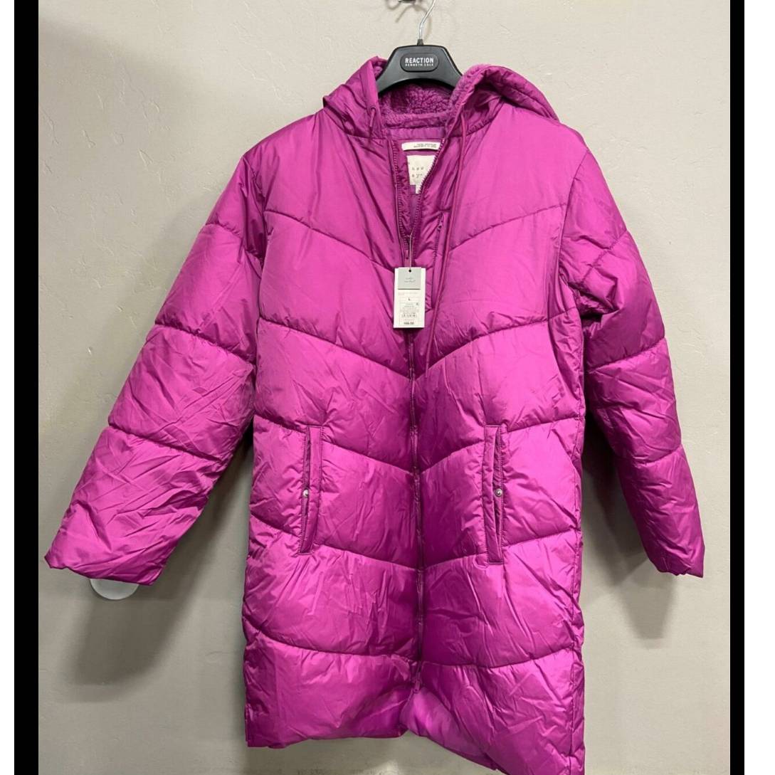 Women's Mid Length Matte Puffer Jacket Size XXL a New Day Magenta