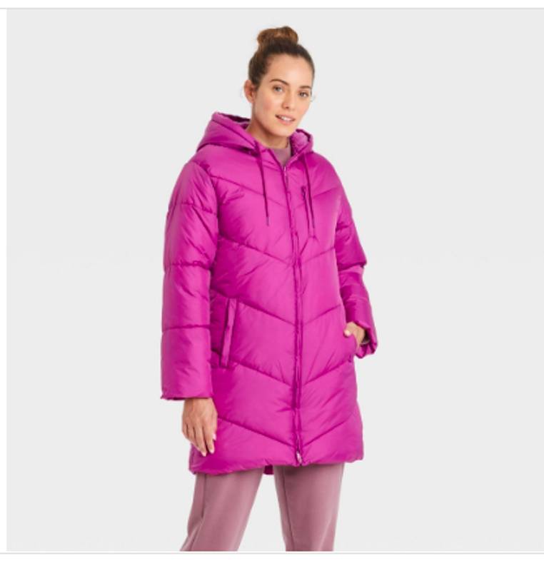 Women's Mid Length Matte Puffer Jacket Size XXL a New Day Magenta